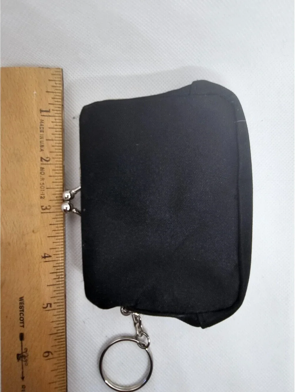 Black Kiss Lock Coin Purse Keychain Small Fabric Change Wallet Retro Style